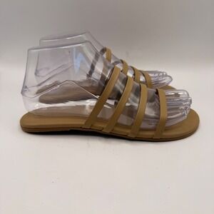 TKEES Senna Leather Strappy Sandals Sable Tan Flat Slides Womens Size 6 EUR 37
